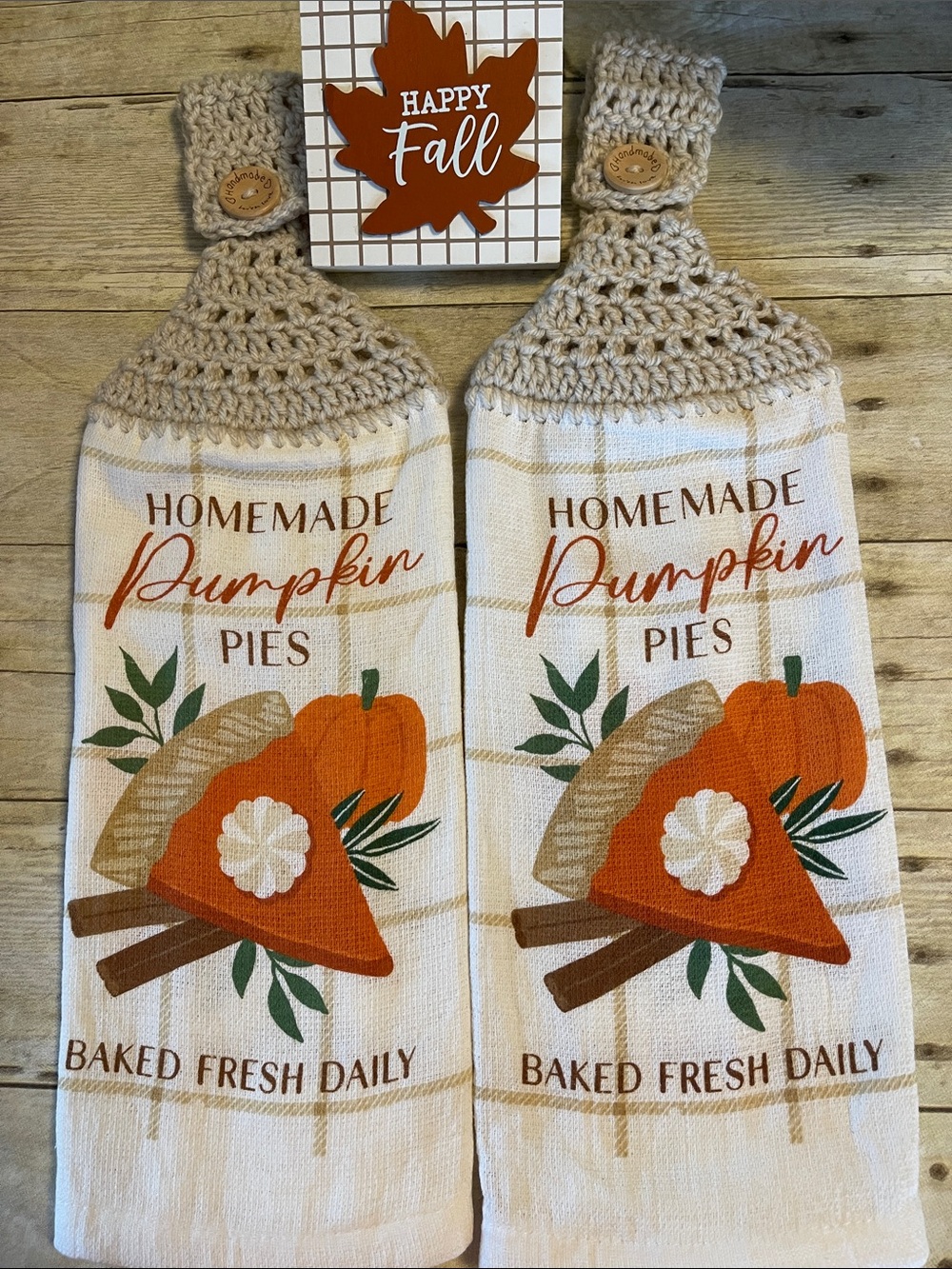 Fall Crochet Top Hanging Towel Set Pumpkins Autumn Decor Kitchen Towels Set